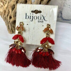 BIJOUX BAR Rhinestone Fan Dangle Earrings 3 Inch